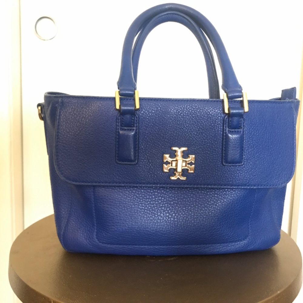 Tory Burch Blue Pebbled Leather Satchel - Picture 7 of 14